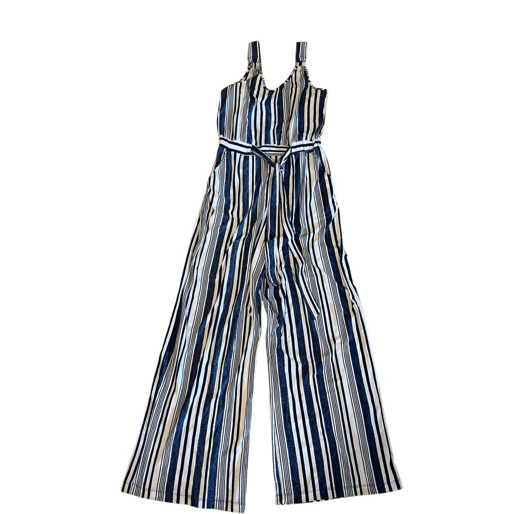 Derek Heart Women's Striped Tie Waist Wide Leg‎ Sleeveless Jumpsuit M